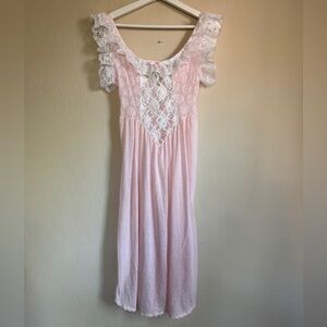 Vintage Circa 2000 Pink Lace Coquette Nightgown Sheer Ruffle
